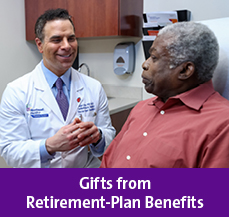 Rollover image of a doctor with a patient. Link to Gifts of Retirement Plans.