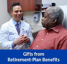 Rollover image of a doctor with a patient. Link to Gifts of Retirement Plans.